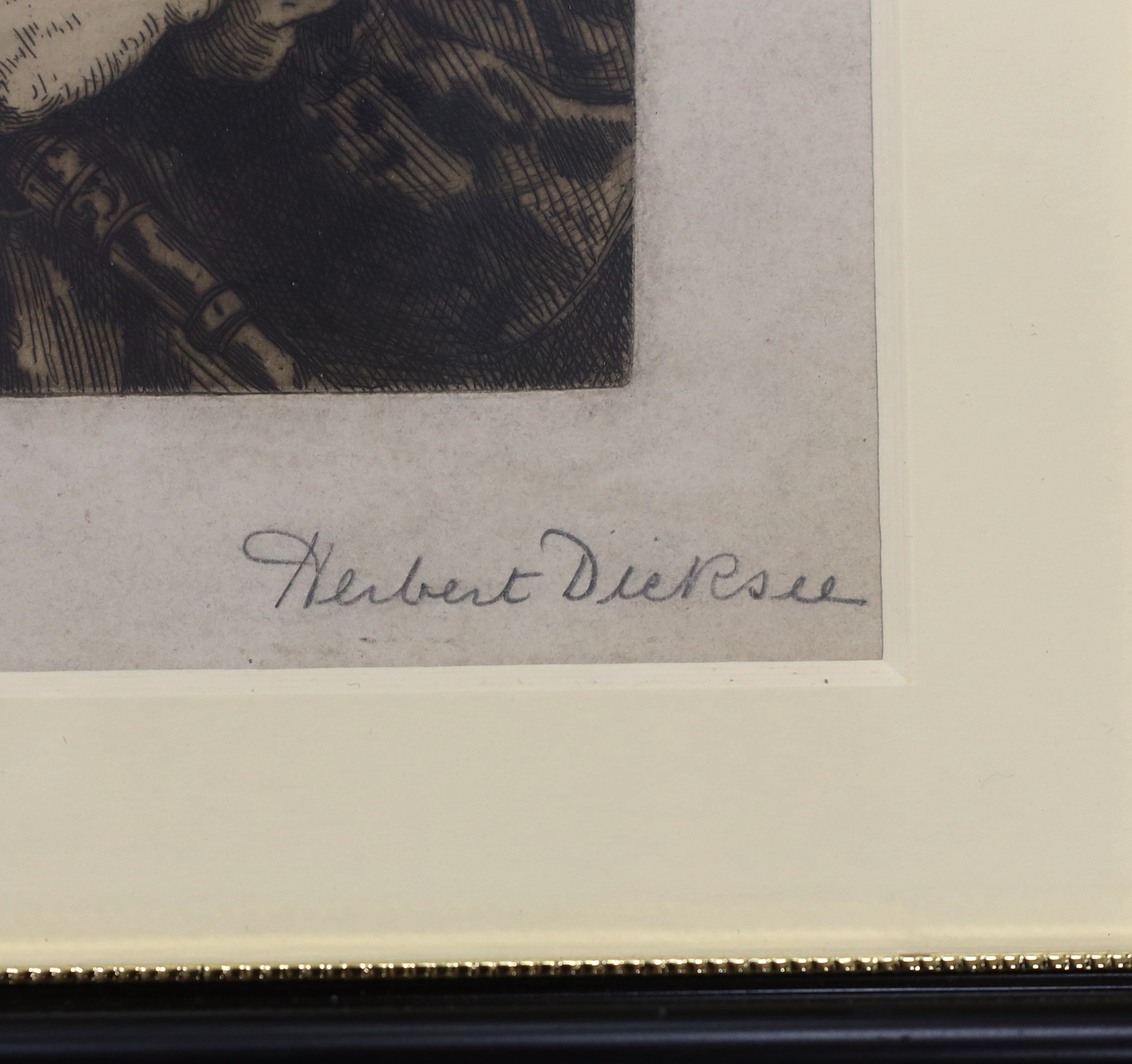 Herbert Dicksee (1862-1942), etching, The Young Noble (early self portrait of Herbert Dicksee in fancy dress in 1884), signed in pencil, 25 x 21cm